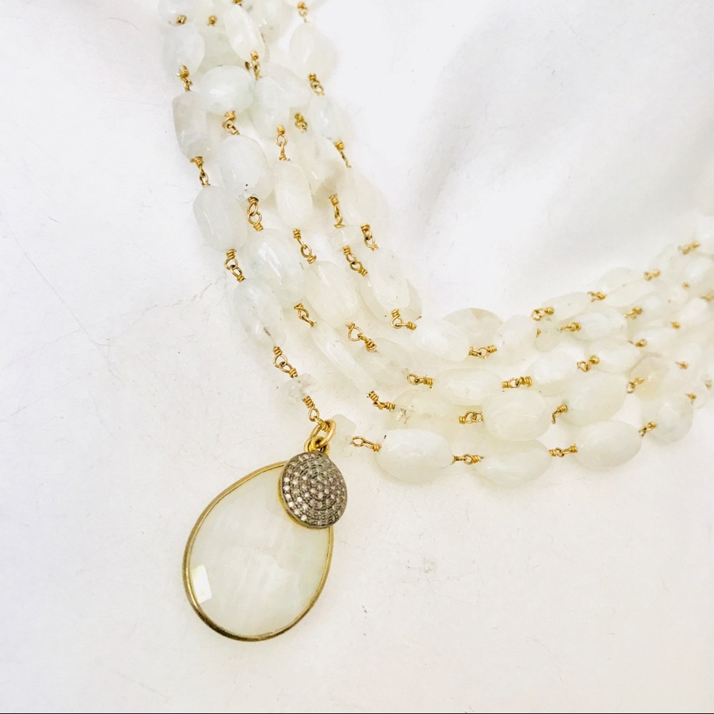 Moonstone Diamond Statement Necklace - image 2